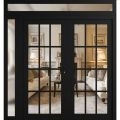 Front Exterior Prehung Metal-Plastic Double Doors Clear Glass / MANUX 8355 Matte Black / Office Commercial and Residential Doors Entrance Patio Garage 84" x 92" Left-Hand Inswing Black Matte