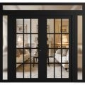 Front Exterior Prehung Metal-Plastic Double Doors Clear Glass / MANUX 8355 Matte Black / Office Commercial and Residential Doors Entrance Patio Garage 104" x 104" Left-Hand Inswing Black Matte