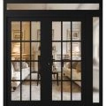Front Exterior Prehung Metal-Plastic Double Doors Clear Glass / MANUX 8355 White Silk / Office Commercial and Residential Doors Entrance Patio Garage 84" x 94" Right-Hand Inswing Black Matte