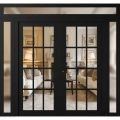 Front Exterior Prehung Metal-Plastic Double Doors Clear Glass / MANUX 8355 White Silk / Office Commercial and Residential Doors Entrance Patio Garage 104" x 92" Right-Hand Inswing Black Matte