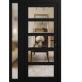 Front Exterior Prehung FiberGlass Door Clear Glass See-through / Manux 8522 Matte Black Clear Glass / Sidelight Exterior Window / Office Commercial and Residential Doors Entrance Patio Garage-W30+14" x H80"-Left-hand Inswing Matte Black
