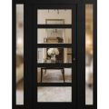 Front Exterior Prehung FiberGlass Door Clear Glass See-through / Manux 8522 White Silk Clear Glass / 2 Sidelight Exterior Windows / Office Commercial and Residential Doors Entrance Patio Garage-W12+36+12" x H80"-Left-hand Inswing Matte Black