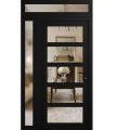 Front Exterior Prehung FiberGlass Door Clear Glass See-through / Manux 8522 White Silk Clear Glass / Sidelight and Transom Window / Office Commercial and Residential Doors Entrance Patio Garage-W36+16" x H80+14"-Left-hand Inswing Matte Black
