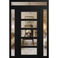 Front Exterior Prehung FiberGlass Door Clear Glass See-through / Manux 8522 White Silk Clear Glass / 2 Sidelight and Transom Window / Office Commercial and Residential Doors Entrance Patio Garage-W12+30+12" x H80+14"-Left-hand Inswing Matte Black