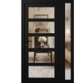 Front Exterior Prehung FiberGlass Door Clear Glass See-through / Manux 8522 Matte Black Clear Glass / Sidelight Exterior Window /  Office Commercial and Residential Doors Entrance Patio Garage-W30+12" x H80"-Right-hand Inswing Matte Black