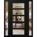 Front Exterior Prehung FiberGlass Door Clear Glass See-through / Manux 8522 Matte Black Clear Glass / 2 Sidelight Exterior Windows / Office Commercial and Residential Doors Entrance Patio Garage-W12+30+12" x H80"-Right-hand Inswing Matte Black