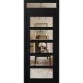 Front Exterior Prehung FiberGlass Door Clear Glass See-through / Manux 8522 Matte Black Clear Glass / Transom Window / Office Commercial and Residential Doors Entrance Patio Garage-W36" x H80+14"-Right-hand Inswing Matte Black