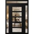 Front Exterior Prehung FiberGlass Door Clear Glass See-through / Manux 8522 Matte Black Clear Glass / 2 Sidelight and Transom Window / Office Commercial and Residential Doors Entrance Patio Garage-W12+36+12" x H80+14"-Right-hand Inswing Matte Black