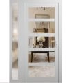 Front Exterior Prehung FiberGlass Door Clear Glass See-through / Manux 8522 Matte Black Clear Glass / Sidelight Exterior Window / Office Commercial and Residential Doors Entrance Patio Garage-W30+14" x H80"-Left-hand Inswing White Silk