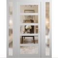 Front Exterior Prehung FiberGlass Door Clear Glass See-through / Manux 8522 White Silk Clear Glass / 2 Sidelight Exterior Windows / Office Commercial and Residential Doors Entrance Patio Garage-W12+36+12" x H80"-Left-hand Inswing White Silk