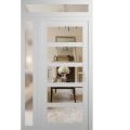 Front Exterior Prehung FiberGlass Door Clear Glass See-through / Manux 8522 White Silk Clear Glass / Sidelight and Transom Window / Office Commercial and Residential Doors Entrance Patio Garage-W30+16" x H80+14"-Left-hand Inswing White Silk