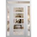 Front Exterior Prehung FiberGlass Door Clear Glass See-through / Manux 8522 White Silk Clear Glass / 2 Sidelight and Transom Window / Office Commercial and Residential Doors Entrance Patio Garage-W12+30+12" x H80+14"-Left-hand Inswing White Silk