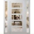 Front Exterior Prehung FiberGlass Door Clear Glass See-through / Manux 8522 Matte Black Clear Glass / 2 Sidelight Exterior Windows / Office Commercial and Residential Doors Entrance Patio Garage-W12+30+12" x H80"-Right-hand Inswing White Silk