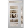 Front Exterior Prehung FiberGlass Door Clear Glass See-through / Manux 8522 Matte Black Clear Glass / Sidelight and Transom Window / Office Commercial and Residential Doors Entrance Patio Garage-W30+12" x H80+14"-Right-hand Inswing White Silk