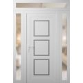 Front Exterior Prehung Metal-Plastic Door | Manux 8661 White Silk | 2 Side and Top Sidelite Transom | Office Commercial and Residential Doors Entrance Patio Garage 64" x 94" (W14+36+14" x H80+14") Right hand Inswing White