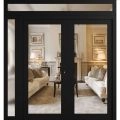 Front Exterior Prehung Metal-Plastic Double Doors Clear Glass / MANUX 8666 Matte Black / Office Commercial and Residential Doors Entrance Patio Garage 86" x 96" Left-Hand Inswing Black Matte