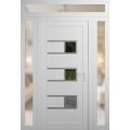 Front Exterior Prehung Metal-Plastic Door | Manux 8933 Walnut | 2 Side and Top Sidelite Transom | Office Commercial and Residential Doors Entrance Patio Garage 60" x 94" (W12+36+12" x H80+14") Left hand Inswing White