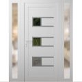 Front Exterior Prehung Metal-Plastic Door | Manux 8933 Walnut | 2 Side Sidelite Transoms | Office Commercial and Residential Doors Entrance Patio Garage 64" x 80" (W14+36+14" x H80") Right hand Inswing White