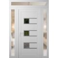 Front Exterior Prehung Metal-Plastic Door | Manux 8933 White Silk | 2 Side and Top Sidelite Transom | Office Commercial and Residential Doors Entrance Patio Garage 64" x 94" (W14+36+14" x H80+14") Right hand Inswing White