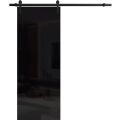 Sliding Barn Door with Hardware | Planum 0010 Natural Veneer | 6.6FT Rail Hangers Sturdy Set | Modern Solid Panel Interior Doors Gloss Black