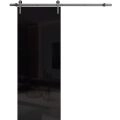Sturdy Barn Door with Hardware | Planum 0010 Ginger Ash | 6.6FT Rail Hangers Heavy Set | Modern Solid Panel Interior Doors Gloss Black