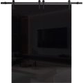 Sturdy Double Barn Door with | Planum 0010 Concrete | Top Mount 13FT Rail Hangers Heavy Set | Solid Panel Interior Doors Gloss Black