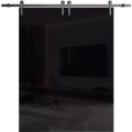 Sliding Double Barn Doors with Hardware | Planum 0010 Vertical Natural Veneer | Silver 13FT Rail Hangers Sturdy Set | Modern Solid Panel Interior Hall Bedroom Bathroom Door Gloss Black