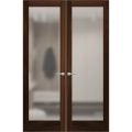 Hidden Double Doors | Planum 2102 Matte Black Concealed Metal Frame 36" x 80" (2* 18x80) Right-hand Inswing Chocolate Ash