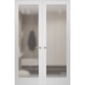 Hidden Double Doors | Planum 2102 White Silk Concealed Metal Frame 64" x 96" (2* 32x96) Right-hand Outswing White Silk