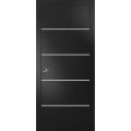 Sliding Pocket Door with Frames | Planum 0210 Matte Black and Aluminum Strips | Kit Trims Rail Hardware | Solid Wood Interior Bedroom Bathroom Closet Sturdy Doors Black Matte
