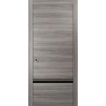 Sliding French Pocket Door with | Planum 0012 Matte Grey and Aluminum Strips | Kit Trims Rail Hardware | Solid Wood Interior Bedroom Sturdy Doors Ginger Ash