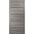 Sliding French Pocket Door with | Planum 0015 Oak and Aluminum Strips | Kit Trims Rail Hardware | Solid Wood Interior Bedroom Sturdy Doors-36" x 80" Ginger Ash