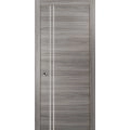 Sliding French Pocket Door with | Planum 0310 Chocolate Ash and Aluminum Strips | Kit Trims Rail Hardware | Solid Wood Interior Bedroom Sturdy Doors-24" x 80" Ginger Ash