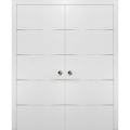 Modern Double Pocket Doors | Planum 0020 Chocolate Ash | Kit Trims Rail Hardware | Solid Wood Interior Bedroom Sliding Closet Sturdy Door White
