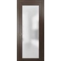 Sliding French Pocket Door with Frosted Glass | Planum 2102 Oak  | Kit Trims Rail Hardware | Solid Wood Interior Bedroom Sturdy Doors-24" x 84" Chocolate Ash