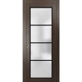 Sliding Pocket Door with Frosted Tempered Glass | Planum 2132 White Silk and Aluminum Strips | Kit Trims Rail Hardware | Solid Wood Interior Bedroom Bathroom Closet Sturdy Doors-28" x 84" Chocolate Ash