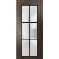 Sliding Pocket Door with Frosted Tempered Glass | Planum 2122 Matte Black with Frosted Glass and Aluminum Strips | Kit Trims Rail Hardware | Solid Wood Interior Bedroom Bathroom Closet Sturdy Doors Chocolate Ash