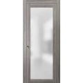 Sliding French Pocket Door with Frosted Glass | Planum 2102 Oak  | Kit Trims Rail Hardware | Solid Wood Interior Bedroom Sturdy Doors-24" x 84" Ginger Ash