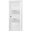 Sliding French Pocket Door 2 lites | Lucia 4010 White Silk with Frosted Glass | Kit Trims Rail Hardware | Solid Wood Interior Bedroom Sturdy Doors White