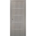 Sliding French Pocket Door with | Planum 0020 White Silk | Kit Trims Rail Hardware | Solid Wood Interior Bedroom Sturdy Doors Grey Oak