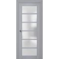 Sliding French Pocket Door | Veregio 7602 Antracite with Frosted Glass | Kit Trims Rail Hardware | Solid Wood Interior Bedroom Sturdy Doors Matte Grey