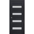 Sliding French Pocket Door | Veregio 7455 Antracite with Frosted Glass | Kit Trims Rail Hardware | Solid Wood Interior Bedroom Sturdy Doors Antracite