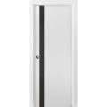 Sliding French Pocket Door with | Planum 0040 White Silk with Black Glass | Kit Trims Rail Hardware | Solid Wood Interior Bedroom Sturdy Doors White