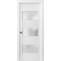 Sliding French Pocket Door 3 Lites | Lucia 4070 White Silk with Frosted Glass | Kit Trims Rail Hardware | Solid Wood Interior Bedroom Sturdy Doors White