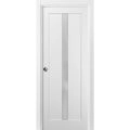 Panel Lite Pocket Door 42 x 80 with Frames | Quadro 4112 White Silk with Frosted Opaque Glass | Kit Trims Rail Hardware | Solid Wood Interior Pantry Kitchen Bedroom Sliding Closet Sturdy Doors White
