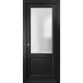 Sliding French Pocket Door with | Lucia 22 White Silk with Frosted Glass | Kit Trims Rail Hardware | Solid Wood Interior Bedroom Sturdy Doors-32" x 80" Black Matte