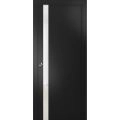Sliding French Pocket Door with | Planum 0040 White Silk with Black Glass | Kit Trims Rail Hardware | Solid Wood Interior Bedroom Sturdy Doors Black Matte