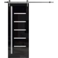 Barn Door 18 x 80 inches | Quadro 4088 Gloss White | 6.6FT Silver Rail Track Hardware Set | Solid Panel Interior Doors Gloss Black