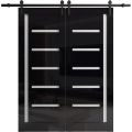 Double Barn Door 36 x 80 inches | Quadro 4088 Gloss Black | 13FT Rail Track Set | Solid Panel Interior Doors Gloss Black