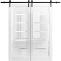 Double Barn Door 36 x 80 inches | Quadro 4088 Gloss Black | 13FT Rail Track Set | Solid Panel Interior Doors Gloss White